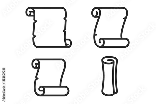 Four scroll outlines against a gradient background