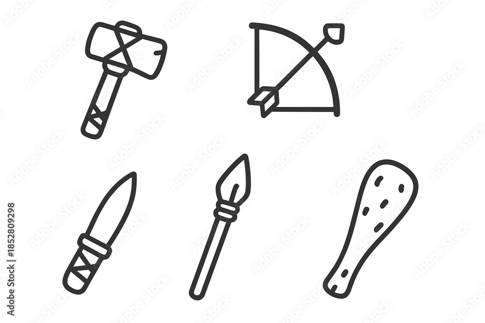 Fototapeta premium Primitive weapon icons on dark background