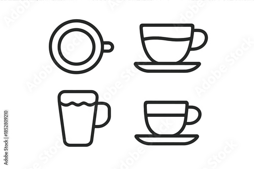 Four coffee cups and mugs icons on a gradient background