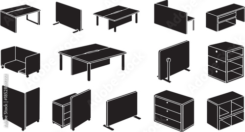 Isometric office furniture set icons