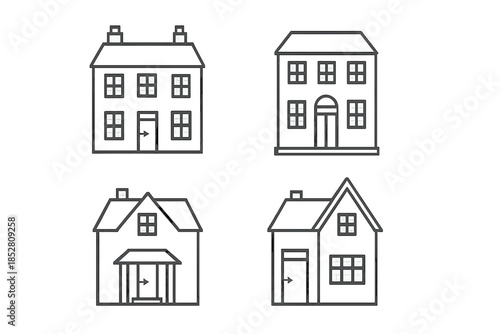 Four stylized houses in a grid formation