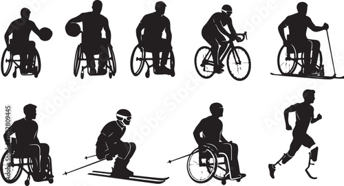 Wheelchair and adaptive sports silhouettes set
