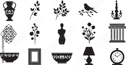 Black silhouette icons for home decor