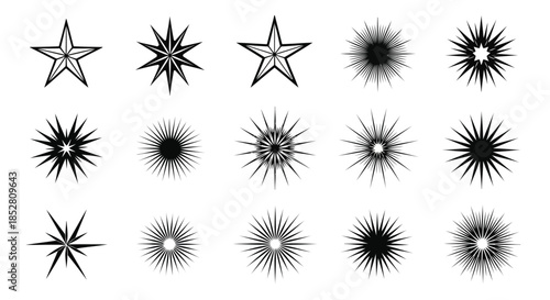 Collection of black starburst and starburst explosion icons on white background vector