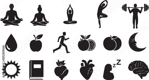 Health and wellness icons for lifestyle