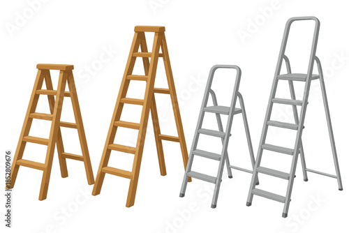 Two pairs of stepladders in different colors
