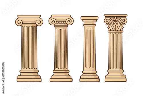 Set of four classical Greek columns on a dark background