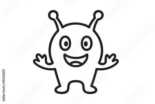 Cute cartoon alien character with antennae and wide smile