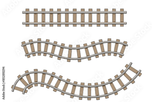 Three different styles of train tracks