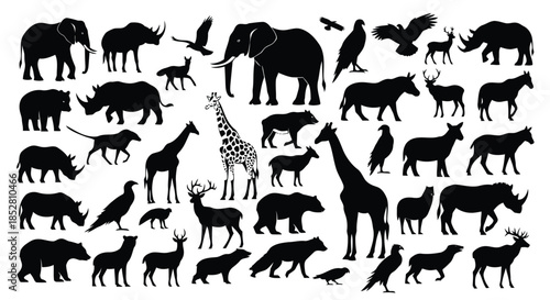 Collection of animal silhouettes isolated on white background vector