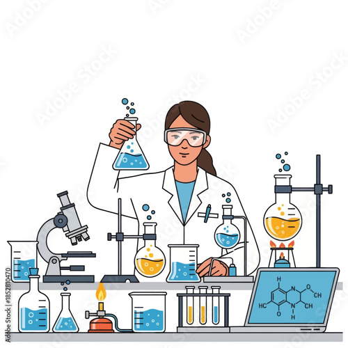 scientist conducting chemical experiments in a modern laboratory with equipment