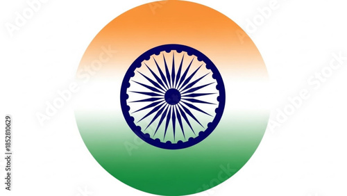 Indian Flag Circular Icon with Ashoka Chakra, Tricolor Design Isolated on White Background