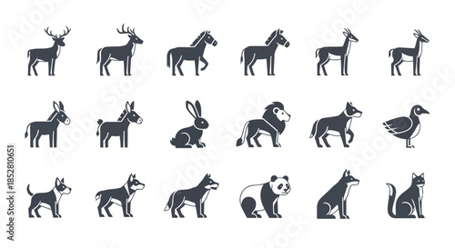Collection of animal silhouettes isolated on white background vector