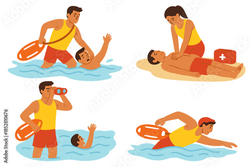 Lifeguard rescuing and performing CPR