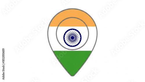 India Flag Location Pin Icon Isolated on White Vector Graphic