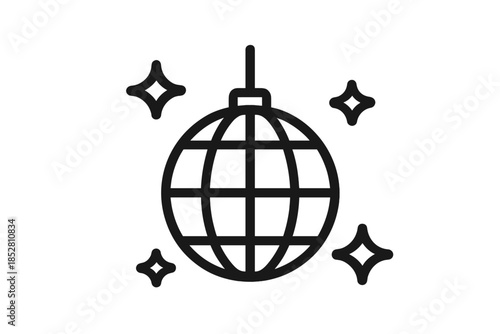 Disco Ball Icon with Sparkles on Gradient Background