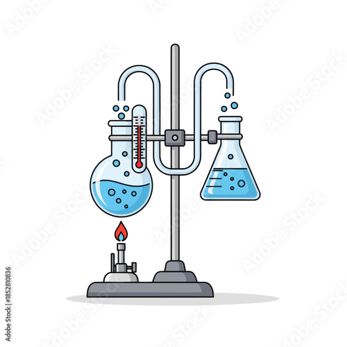 Modern laboratory setup featuring glassware and piping system for chemical experiments