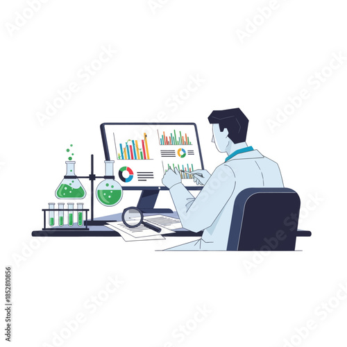 scientist analyzing complex data and laboratory experiments with advanced technology