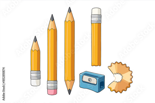Pencils, Pencil Sharpener, and Pencil Shavings