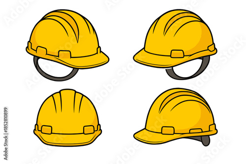 Four Yellow Hard Hats in Different Angles