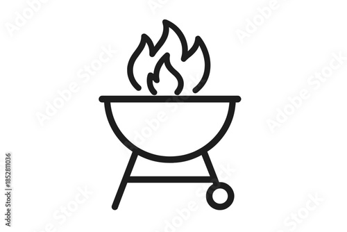 Barbecue Grill Icon with Flames
