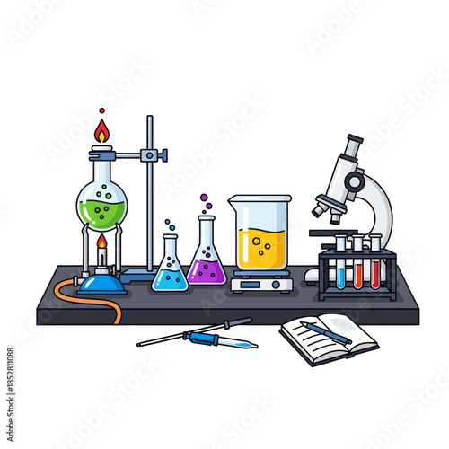 Comprehensive Laboratory Setup Featuring Scientific Glassware and Modern Equipment for Chemistry
