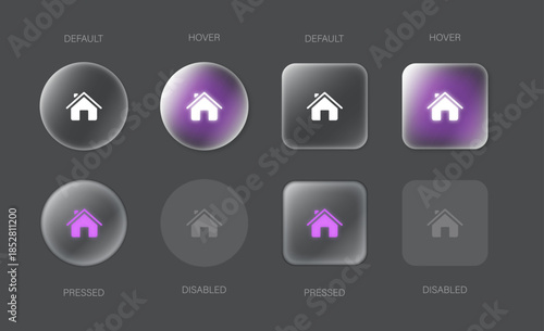 Liquid glass effect smartphone abstract interface isolated. White UI light frame square and circle banner with light glow stroke. Control center widget for smartphone and web app, vector illustration