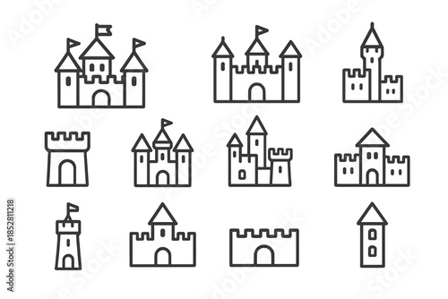 Collection of Castle Icons on a Dark Background