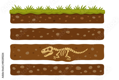 Dinosaur Skeleton Excavation in Soil Layers