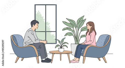 Therapists and Client Engaged in Counseling Session.