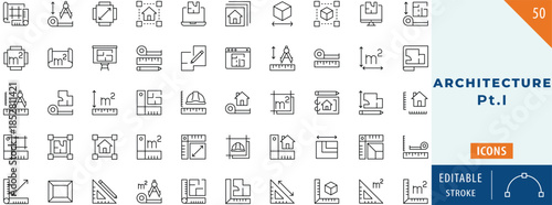 Architecture icon collection set. Editable stroke.