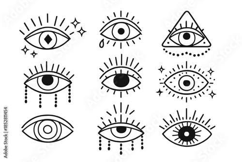 Mystical Eyes Icon Set on Gradient Background
