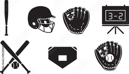 Baseball sport equipment icons set