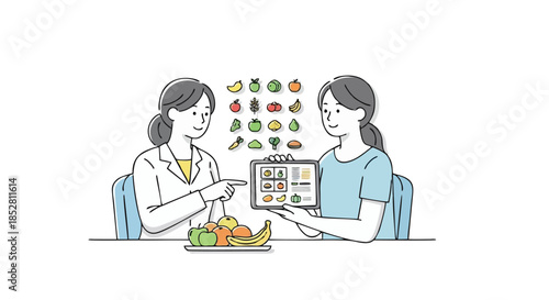 Two women discussing nutrition and diet plans.