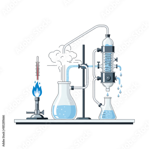 Innovative laboratory distillation setup illustrating chemical separation process in a modern