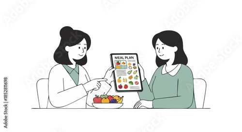 Two women enjoying a tablet device together.