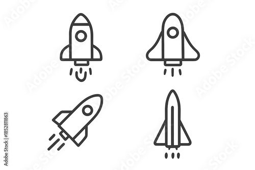 Four Outline Rockets on Gray Background