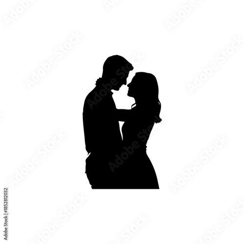Silhouette of a couple embracing isolated on transparent background