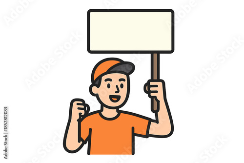 Person holding blank protest sign and making fist