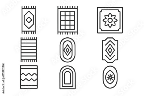 Collection of rug icons with geometric and floral patterns