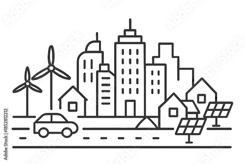Sustainable city concept with renewable energy sources