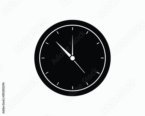 Black analog clock with white hands indicating approximately 10:50 time watch