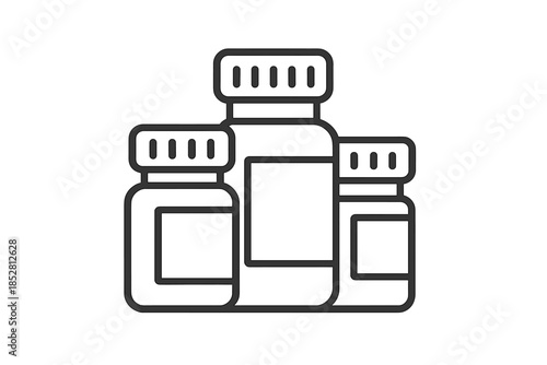 Three stylized bottles with labels