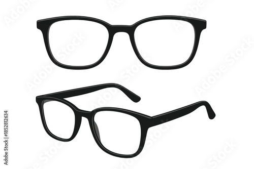 Pair of Black Eyeglasses on Gray Background