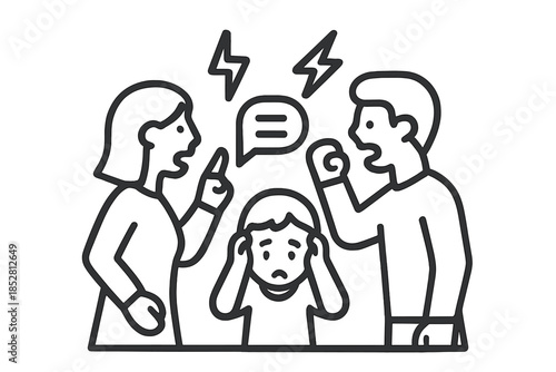 Family arguing with child covering ears