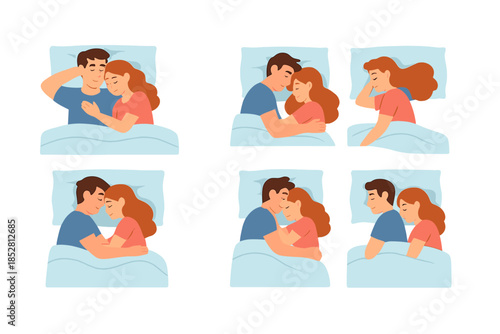 Couple sleeping in different hugging positions