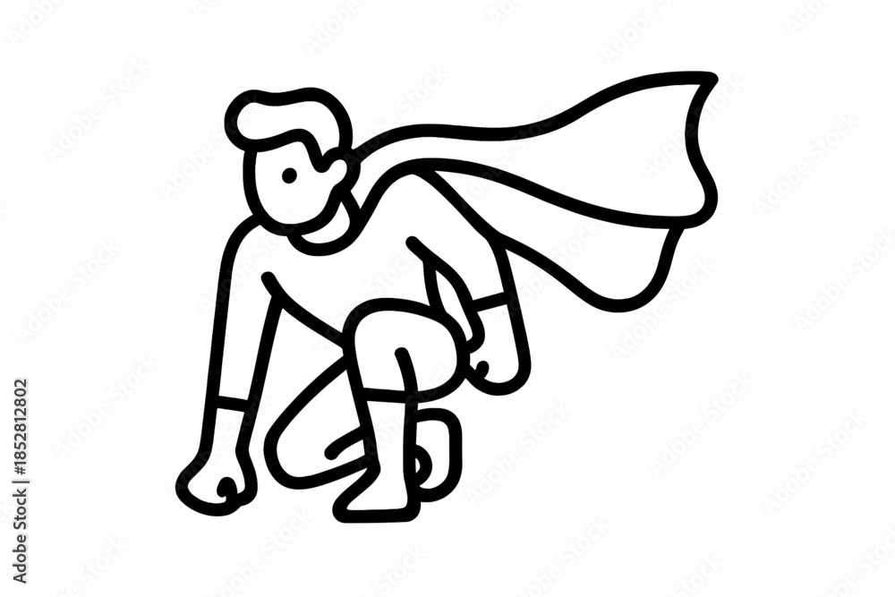 Fototapeta premium Superhero Crouching with Cape