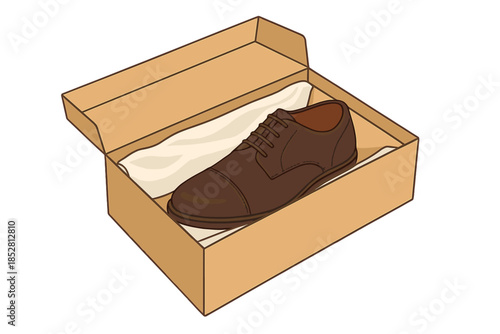 Brown Leather Dress Shoe in a Cardboard Box