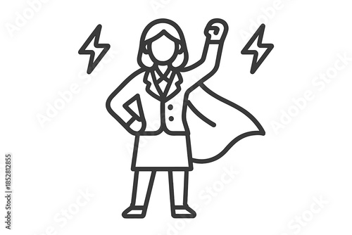 Superwoman in business suit with cape and lightning bolts