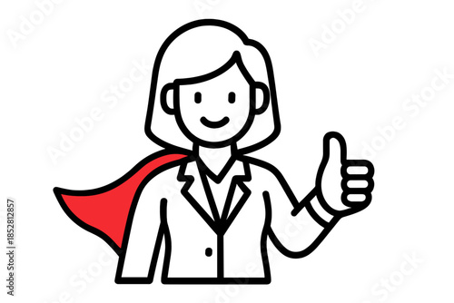 Superhero businesswoman giving thumbs up with a red cape